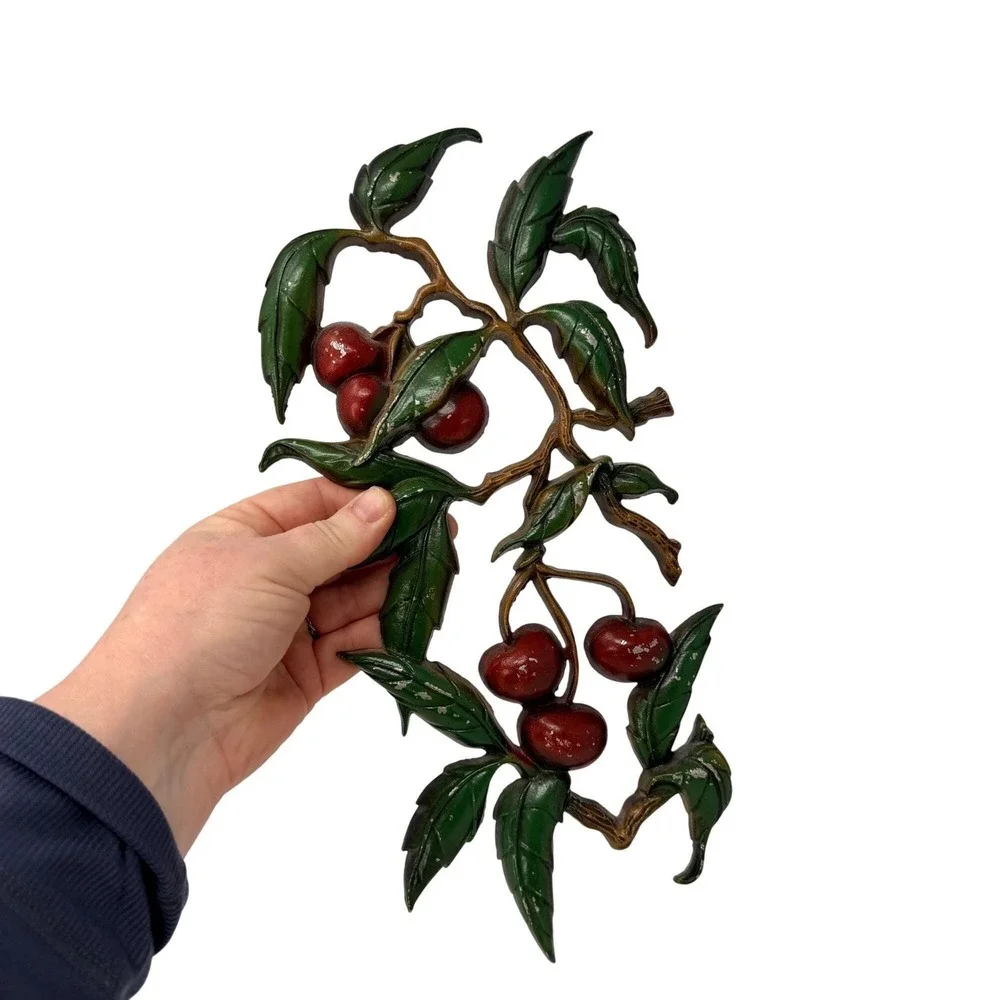 Vintage Sexton Metal Fruit Wall Plaques Grapes & Cherries Mid Century Wall Art